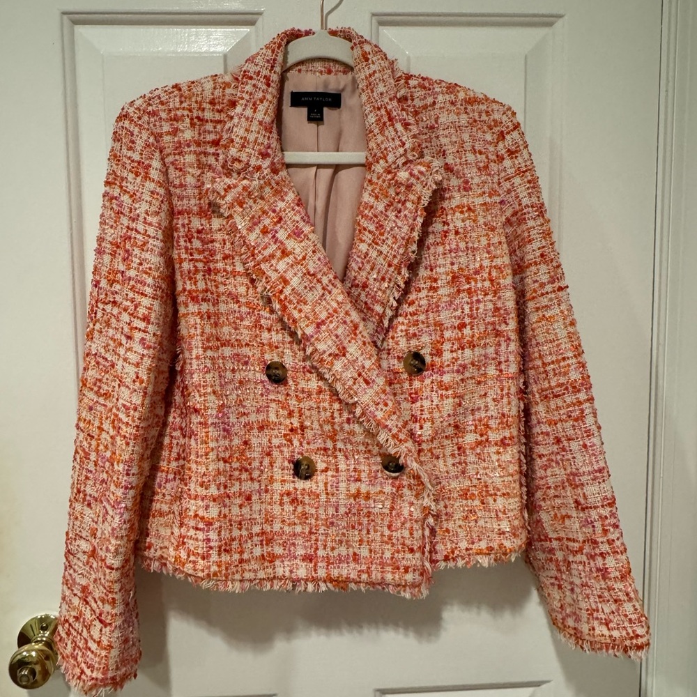 Ann Taylor colorful tweed double breasted cropped blazer sz 4